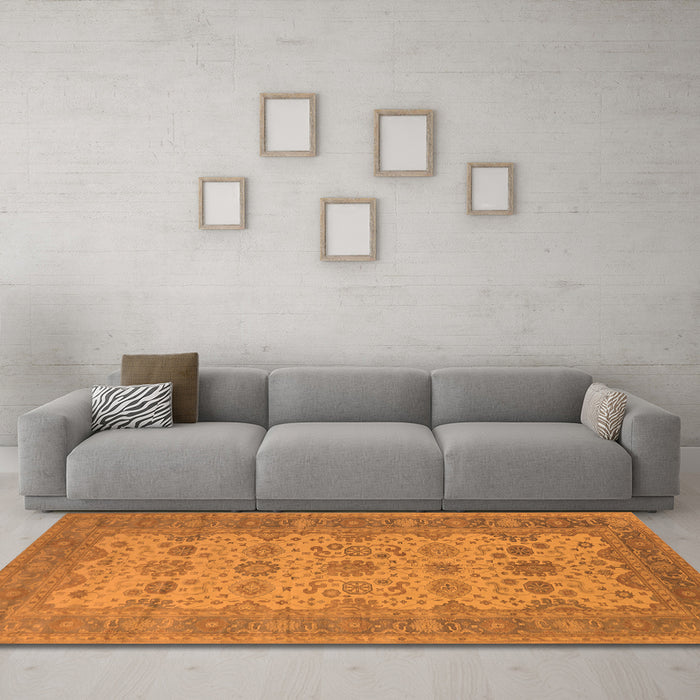 Machine Washable Oriental Orange Traditional Area Rugs in a Living Room, wshurb1428org