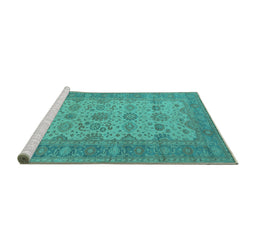 Sideview of Machine Washable Oriental Turquoise Traditional Area Rugs, wshurb1428turq