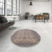 Round Mid-Century Modern Khaki Rose Pink Oriental Rug in a Office, urb1428