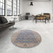 Round Mid-Century Modern Silver Pink Oriental Rug in a Office, urb1429