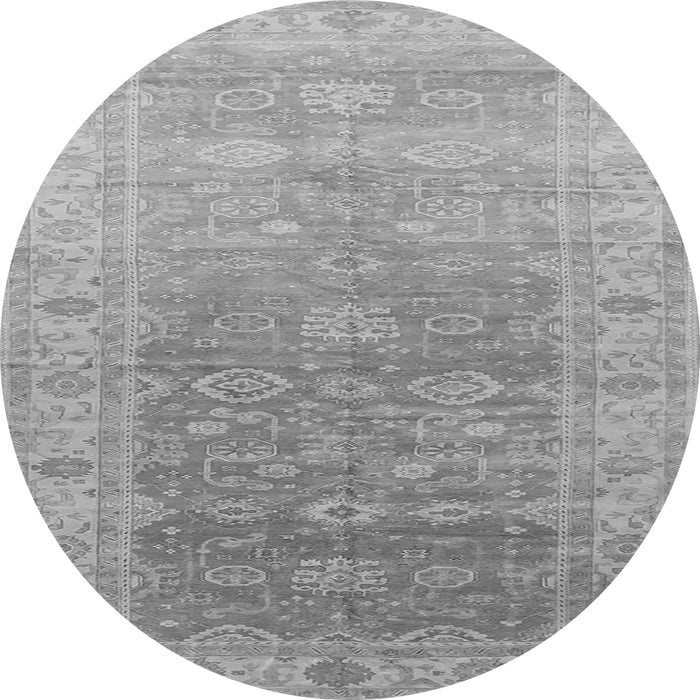 Round Machine Washable Oriental Gray Traditional Rug, wshurb1429gry