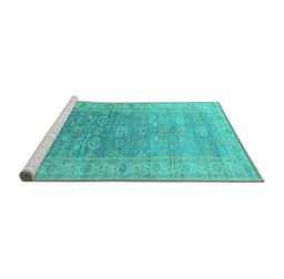 Sideview of Machine Washable Oriental Turquoise Traditional Area Rugs, wshurb1429turq