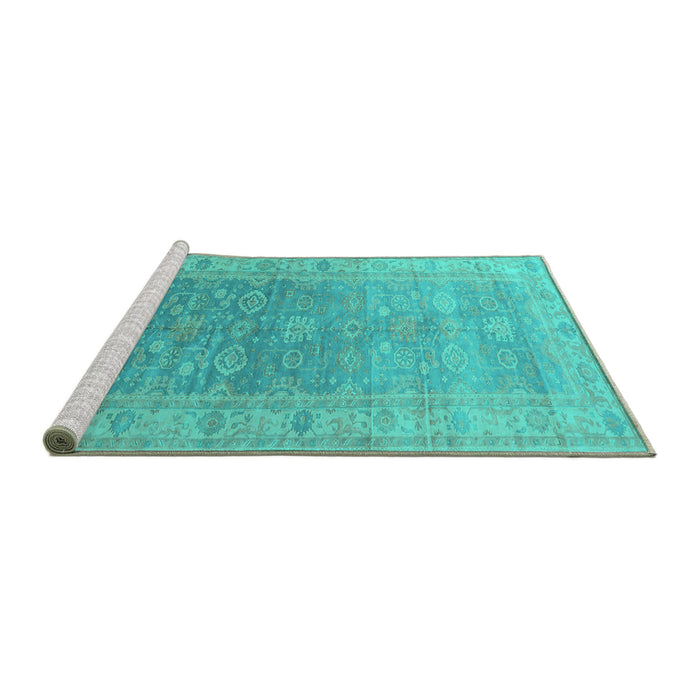 Sideview of Machine Washable Oriental Turquoise Traditional Area Rugs, wshurb1429turq