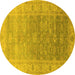 Round Machine Washable Oriental Yellow Traditional Rug, wshurb1429yw