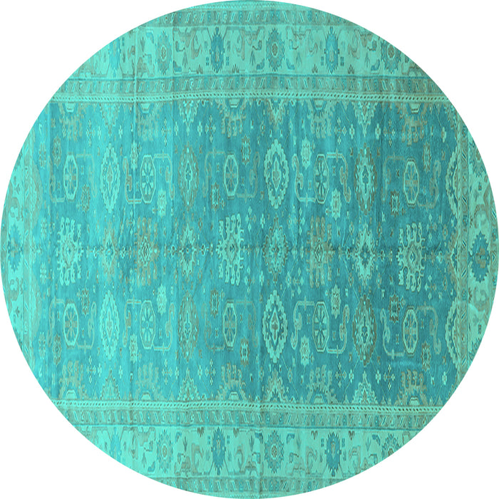 Round Machine Washable Oriental Turquoise Traditional Area Rugs, wshurb1429turq
