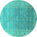 Round Machine Washable Oriental Turquoise Traditional Area Rugs, wshurb1429turq