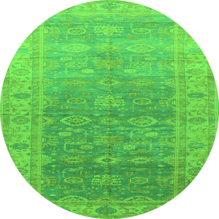 Round Machine Washable Oriental Green Traditional Area Rugs, wshurb1429grn