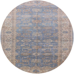 Round Mid-Century Modern Silver Pink Oriental Rug, urb1429