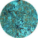 Round Machine Washable Oriental Turquoise Industrial Area Rugs, wshurb1430turq