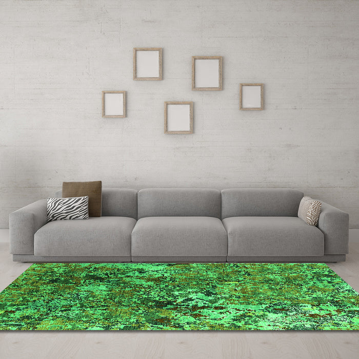 Machine Washable Oriental Green Industrial Area Rugs in a Living Room,, wshurb1430grn