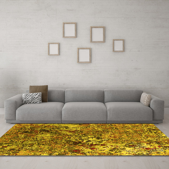 Machine Washable Oriental Yellow Industrial Rug in a Living Room, wshurb1430yw