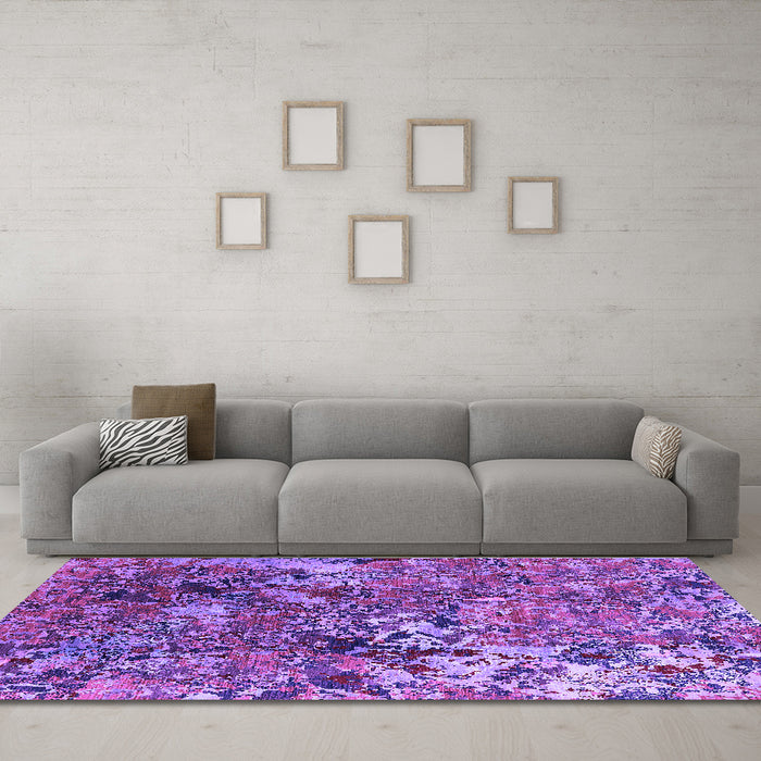 Machine Washable Oriental Purple Industrial Area Rugs in a Living Room, wshurb1430pur
