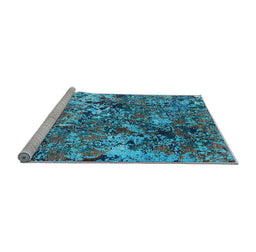 Sideview of Machine Washable Oriental Light Blue Industrial Rug, wshurb1430lblu