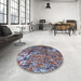 Round Mid-Century Modern Maroon Purple Oriental Rug in a Office, urb1430