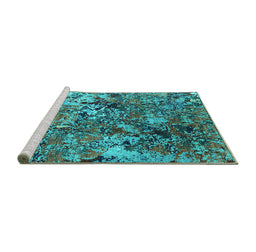 Sideview of Machine Washable Oriental Turquoise Industrial Area Rugs, wshurb1430turq