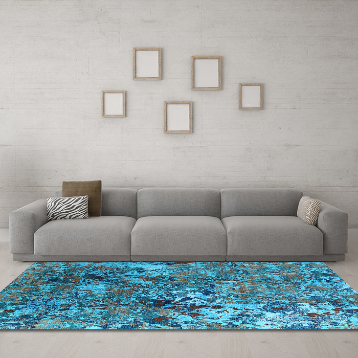 Machine Washable Oriental Light Blue Industrial Rug in a Living Room, wshurb1430lblu