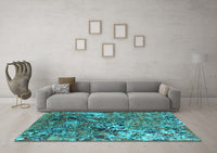 Machine Washable Oriental Turquoise Industrial Rug, wshurb1430turq