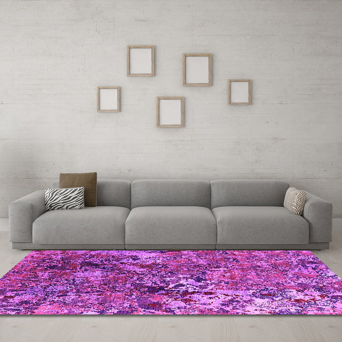 Machine Washable Oriental Pink Industrial Rug in a Living Room, wshurb1430pnk