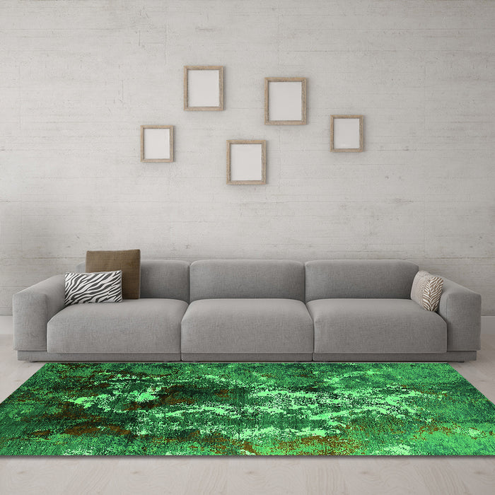 Machine Washable Oriental Green Industrial Area Rugs in a Living Room,, wshurb1431grn