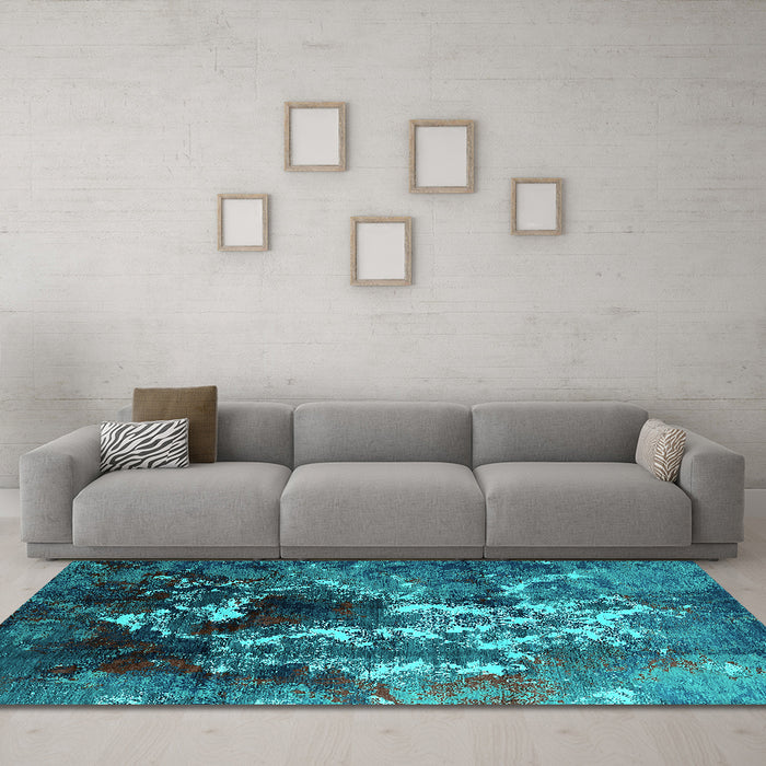 Machine Washable Oriental Turquoise Industrial Area Rugs in a Living Room,, wshurb1431turq