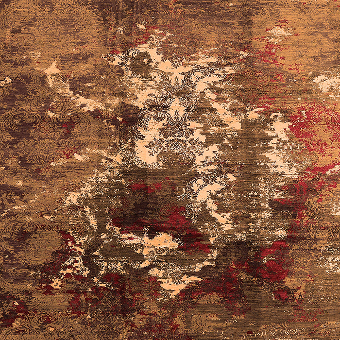 Square Machine Washable Oriental Orange Industrial Area Rugs, wshurb1431org