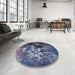 Round Mid-Century Modern Blue Oriental Rug in a Office, urb1431