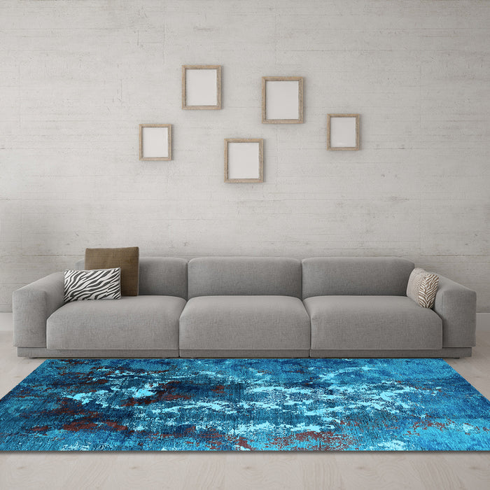 Machine Washable Oriental Light Blue Industrial Rug in a Living Room, wshurb1431lblu