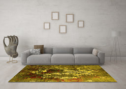 Machine Washable Oriental Yellow Industrial Rug in a Living Room, wshurb1431yw