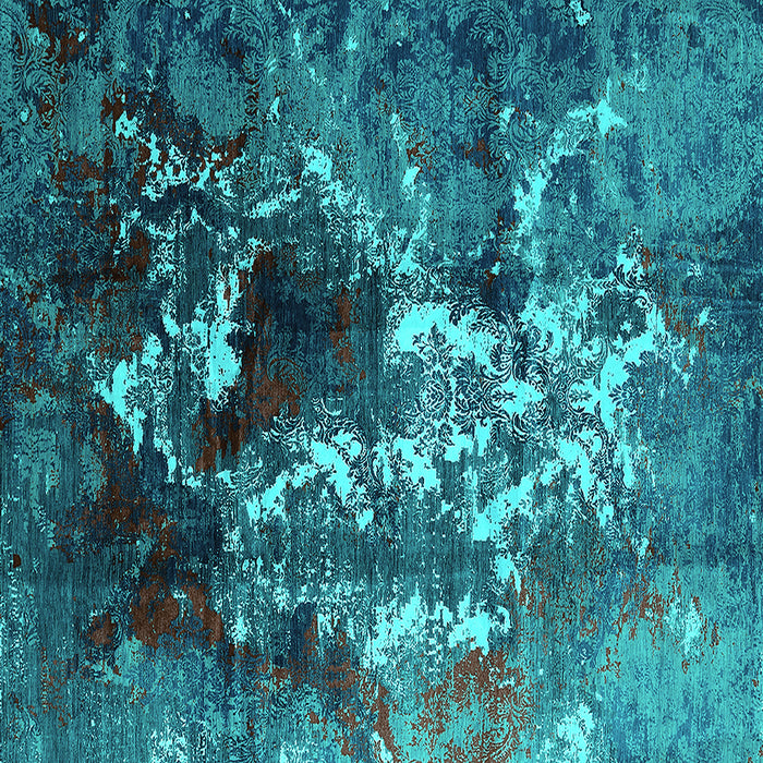 Square Machine Washable Oriental Turquoise Industrial Area Rugs, wshurb1431turq