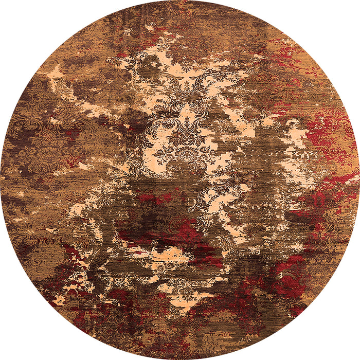 Round Machine Washable Oriental Orange Industrial Area Rugs, wshurb1431org