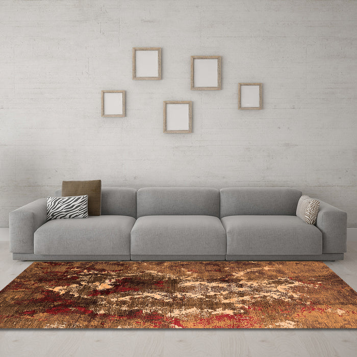 Machine Washable Oriental Orange Industrial Area Rugs in a Living Room, wshurb1431org