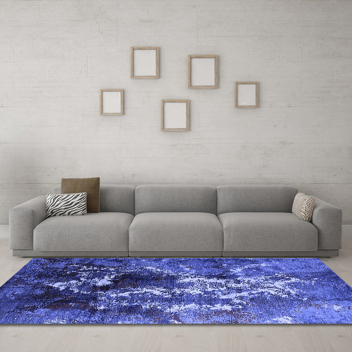 Machine Washable Oriental Blue Industrial Rug in a Living Room, wshurb1431blu