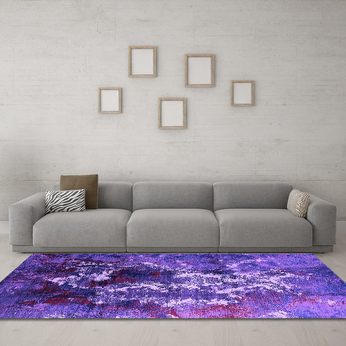 Machine Washable Oriental Purple Industrial Area Rugs in a Living Room, wshurb1431pur
