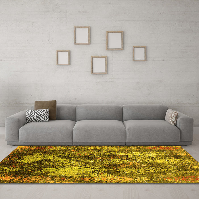 Machine Washable Oriental Yellow Industrial Rug in a Living Room, wshurb1432yw