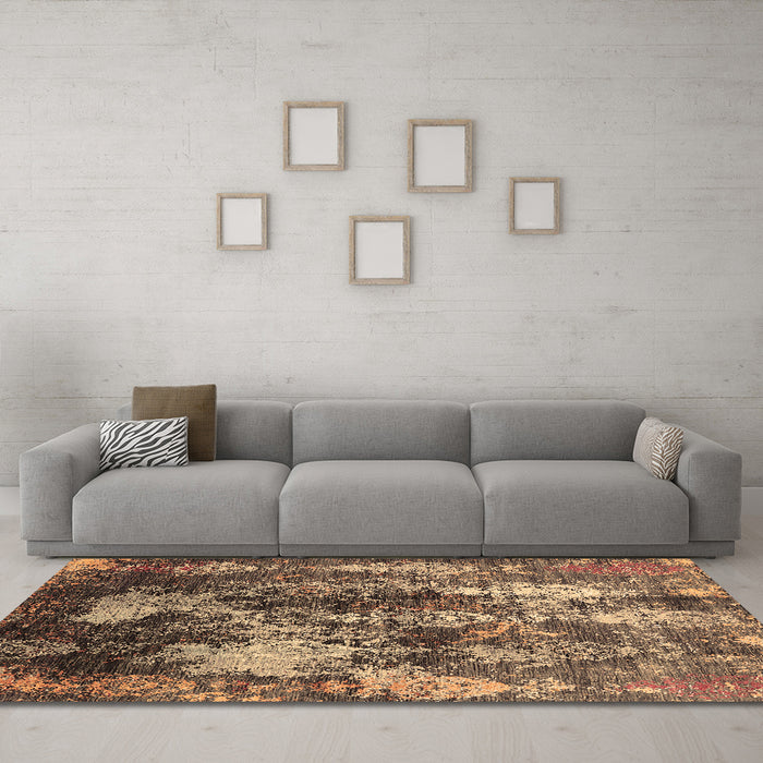 Machine Washable Oriental Brown Industrial Rug in a Living Room,, wshurb1432brn