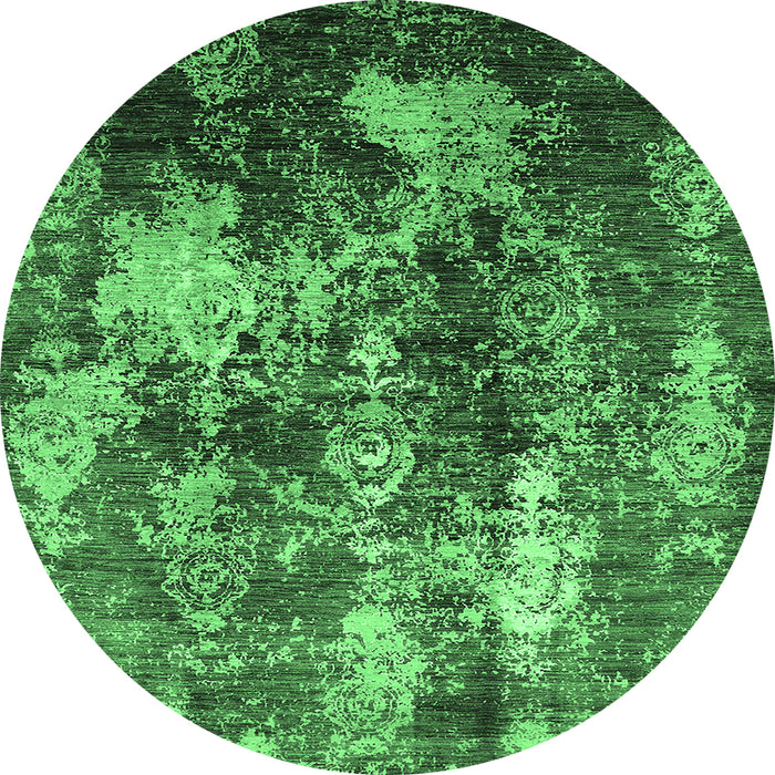 Round Oriental Emerald Green Industrial Rug, urb1432emgrn