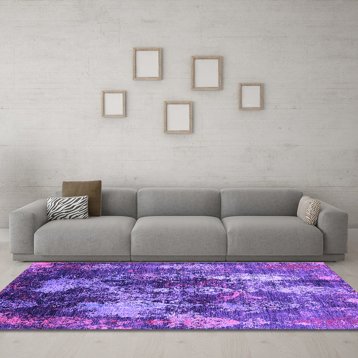 Machine Washable Oriental Purple Industrial Area Rugs in a Living Room, wshurb1432pur