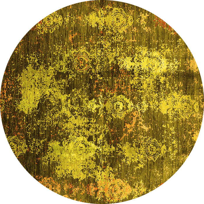 Round Machine Washable Oriental Yellow Industrial Rug, wshurb1432yw