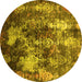 Round Machine Washable Oriental Yellow Industrial Rug, wshurb1432yw