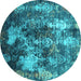 Round Machine Washable Oriental Turquoise Industrial Area Rugs, wshurb1432turq