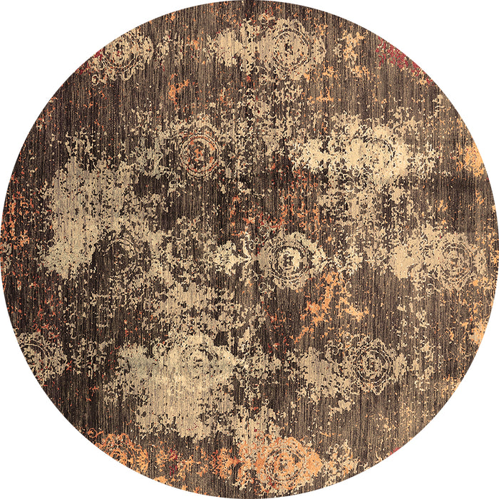 Round Machine Washable Oriental Brown Industrial Rug, wshurb1432brn
