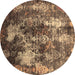 Round Machine Washable Oriental Brown Industrial Rug, wshurb1432brn