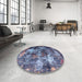 Round Mid-Century Modern Purple Oriental Rug in a Office, urb1432