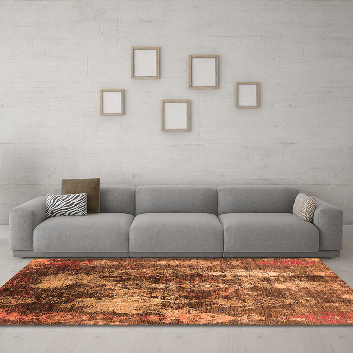 Machine Washable Oriental Orange Industrial Area Rugs in a Living Room, wshurb1432org