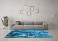 Machine Washable Oriental Light Blue Industrial Rug, wshurb1432lblu