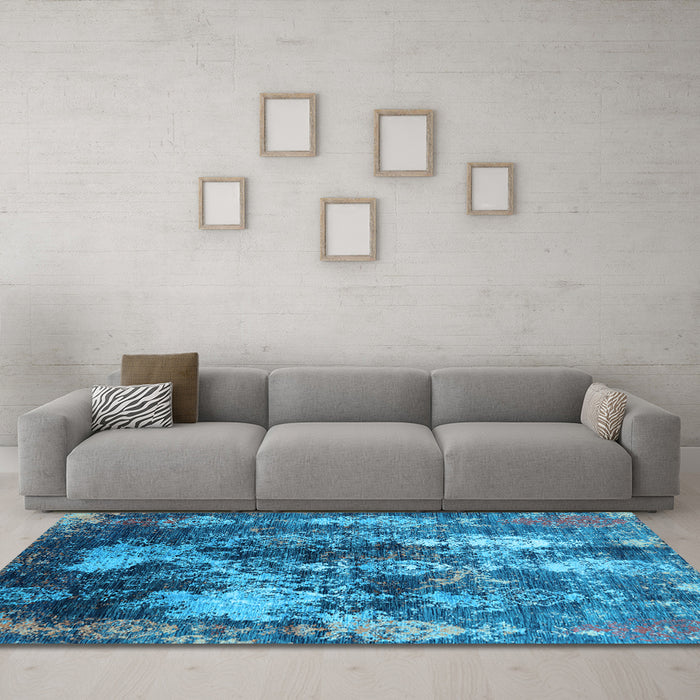 Machine Washable Oriental Light Blue Industrial Rug in a Living Room, wshurb1432lblu