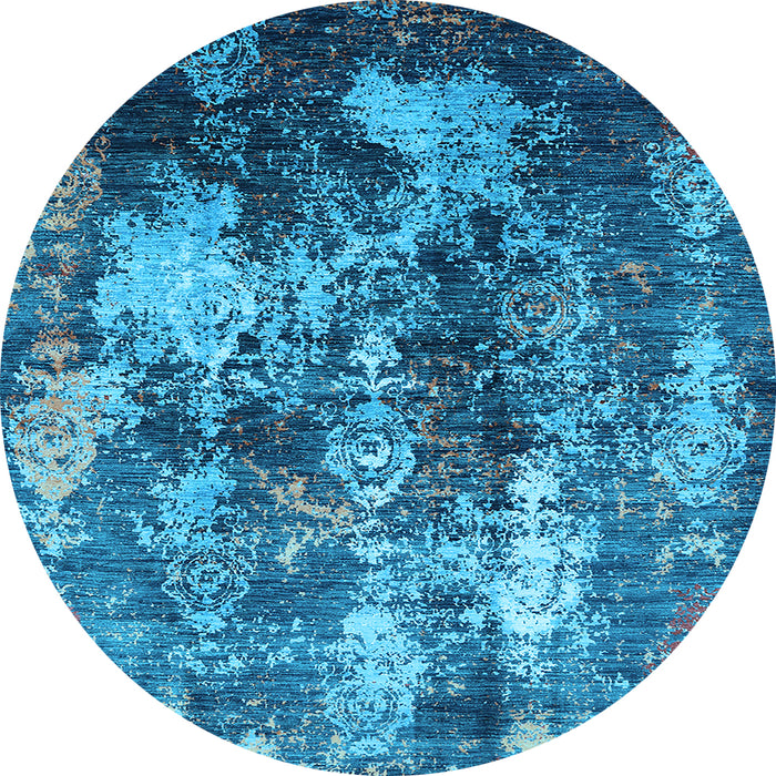 Round Machine Washable Oriental Light Blue Industrial Rug, wshurb1432lblu