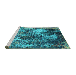 Sideview of Machine Washable Oriental Turquoise Industrial Area Rugs, wshurb1432turq