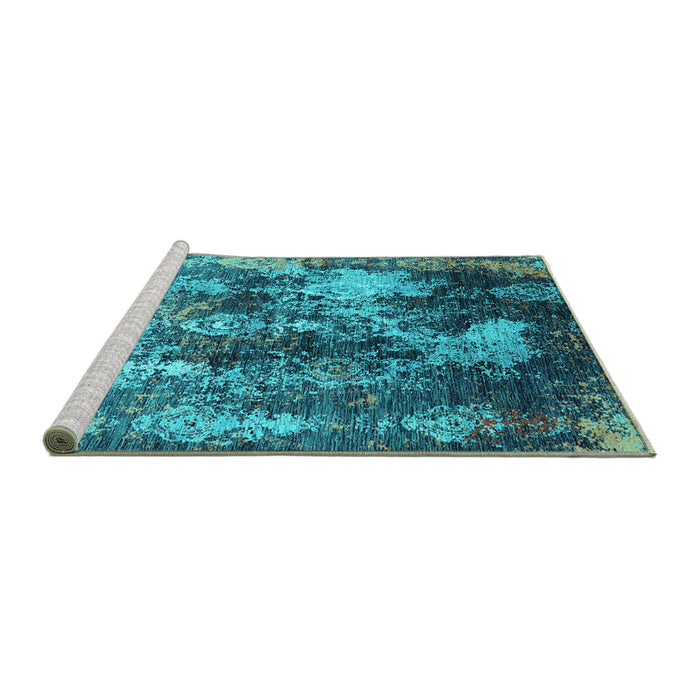 Sideview of Machine Washable Oriental Turquoise Industrial Area Rugs, wshurb1432turq