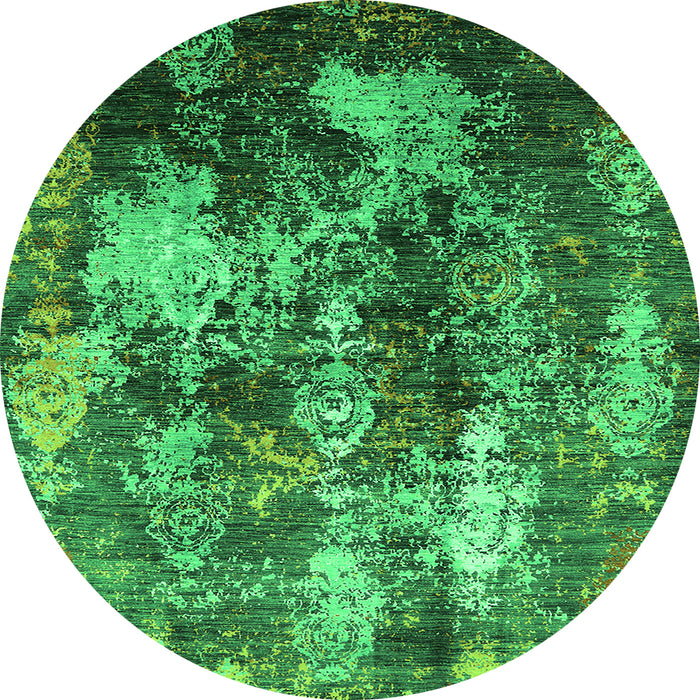 Round Machine Washable Oriental Green Industrial Area Rugs, wshurb1432grn